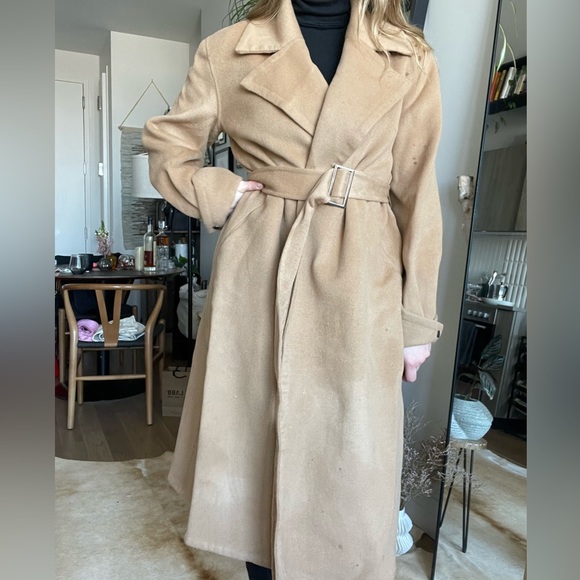NWT Silk Maison 100% Wool Belted Camel Coat - Picture 11 of 16